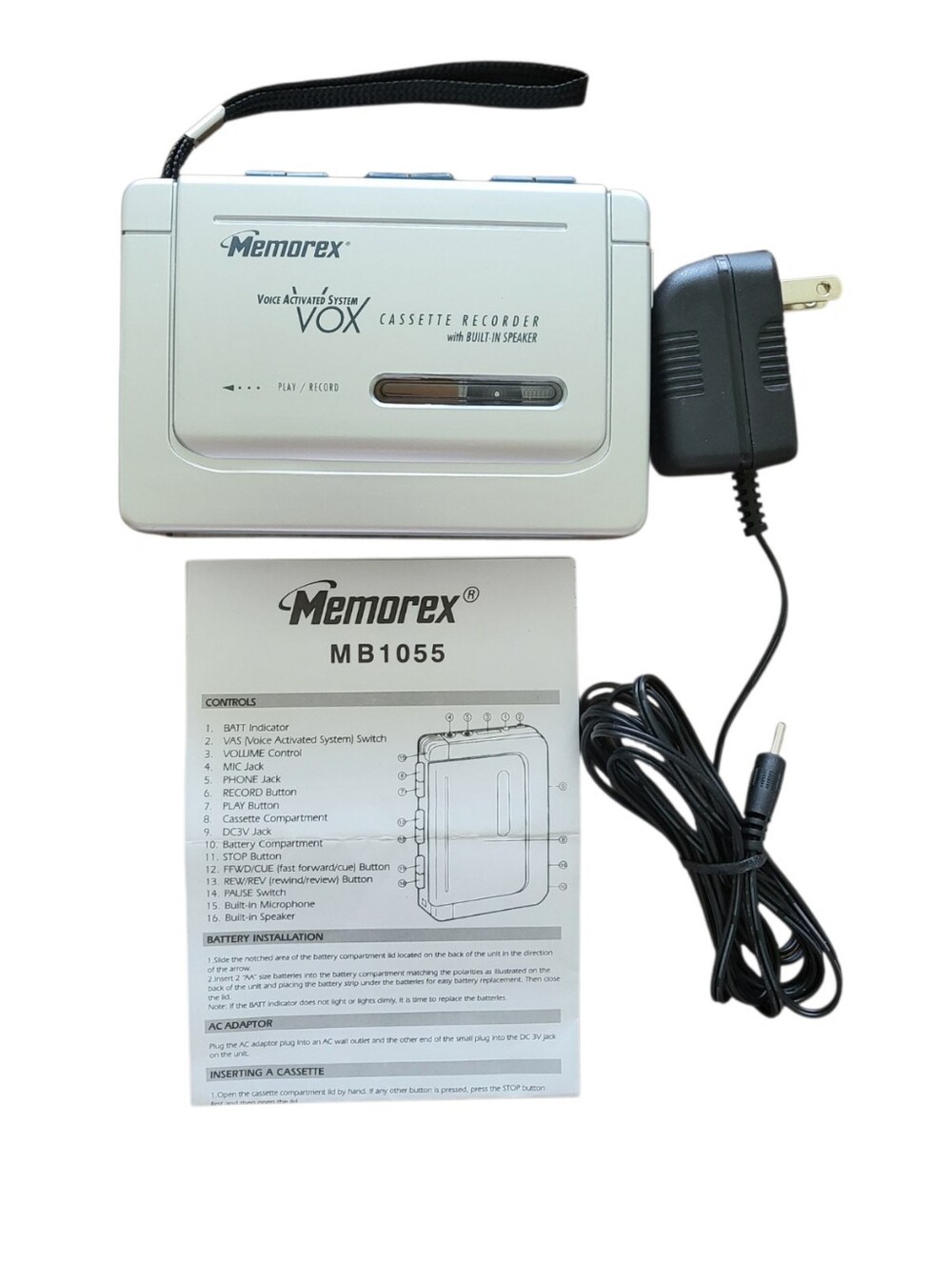 Memorex Cassette Recorder MB1055 - Portable Tape Player with AC Adapter